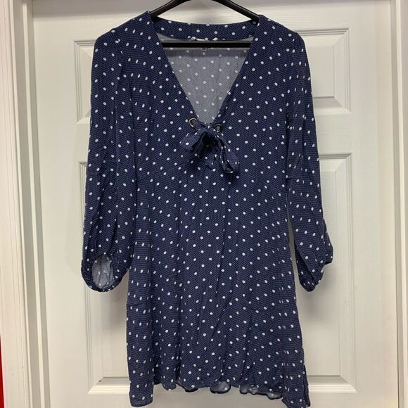 American Eagle Outfitter Grommet Tie Polka Dot Mini Dress sz L - Picture 1 of 4